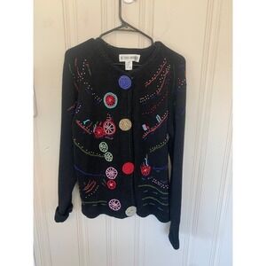 Victoria Harbour Beaded Embellished Novelty‎ Knit Cardigan Sweater